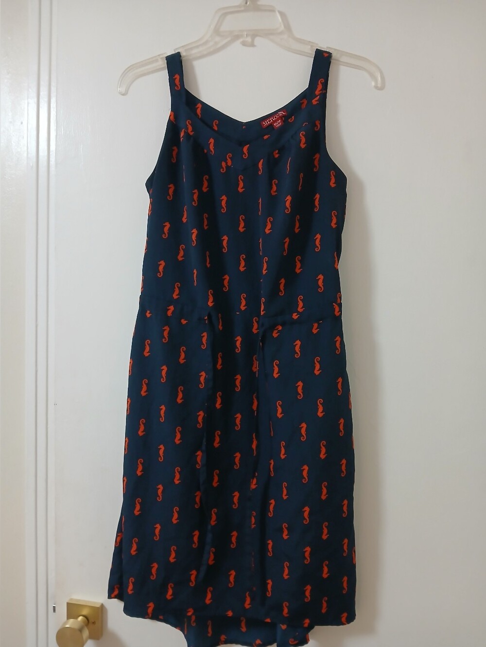 Merona Navy Blue Dress with Orange Seahorse Print